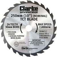 Clarke Replacement Blade for CTS18 - 250mm x 24T - 30mm Bore