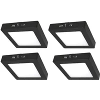 Kit 4 Plafons LED Sobrepor Quadrado 12W Preto 17Cm