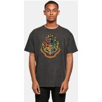 Absolute Cult Absolute Cult Harry Potter - Hogwarts Crest Gold Acid Washed Oversize Tee
