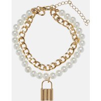 Urban Classics Padlock Pearl Layering Bracelet