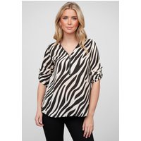 Cloud5ive Damen Crepe Bluse mit Turn-Up-Ärmeln und Zipper Zebra Print