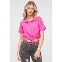 Cloud5ive Cropped Baumwoll Bluse mit Knopfleiste & Tunnelzug