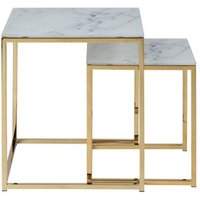Click to view product details and reviews for Alisma White Marble Effect Nest Of 2 Tables With Gold Legs. Click to view product details and reviews for Alisma White Marble Effect Nest Of 2 Tables With Gold Legs.