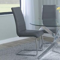Click to view product details and reviews for Roma Grey Faux Leather Dining Chair And Chrome Cantilever Base. Click to view product details and reviews for Roma Grey Faux Leather Dining Chair And Chrome Cantilever Base.