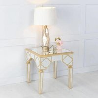 Click to view product details and reviews for Casablanca Mirrored Gold Trim Square Side Table. Click to view product details and reviews for Casablanca Mirrored Gold Trim Square Side Table.