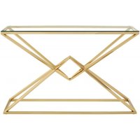 Click to view product details and reviews for Allure Glass Console Table With Champagne Gold Geometric Corseted Base. Click to view product details and reviews for Allure Glass Console Table With Champagne Gold Geometric Corseted Base.