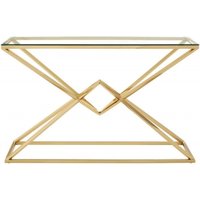 Product photograph of Kelley Glass Top And Champagne Gold Geometric Corseted Console Table from Choice Furniture Superstore