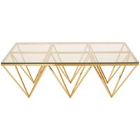 Click to view product details and reviews for Allure Glass Coffee Table With Gold Spike Triangle Base. Click to view product details and reviews for Allure Glass Coffee Table With Gold Spike Triangle Base.
