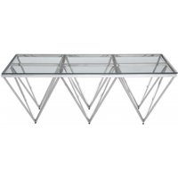 Click to view product details and reviews for Allure Glass Coffee Table With Silver Spike Triangle Base. Click to view product details and reviews for Allure Glass Coffee Table With Silver Spike Triangle Base.