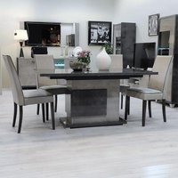 Click to view product details and reviews for Milo Italian Grey Extending Pedestal Dining Set With 4 Chair. Click to view product details and reviews for Milo Italian Grey Extending Pedestal Dining Set With 4 Chair.