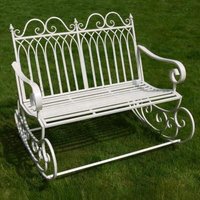 Click to view product details and reviews for Antique Cream Metal Rocking Garden Bench. Click to view product details and reviews for Antique Cream Metal Rocking Garden Bench.
