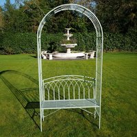 Click to view product details and reviews for Pistachio Green Metal Arch Garden Bench. Click to view product details and reviews for Pistachio Green Metal Arch Garden Bench.