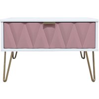 Click to view product details and reviews for Diamond Midi Bedside Table 1 Drawer With Gold Hairpin Legs Pink And White. Click to view product details and reviews for Diamond Midi Bedside Table 1 Drawer With Gold Hairpin Legs Pink And White.