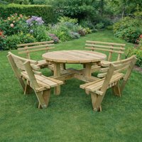 Westwood Garden Picnic Table - Round - 8 Seater with Backrest - Timber Wood Westwood Garden Picnic Table - Round - 8 Seater with Backrest - Timber Wood