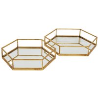 Click to view product details and reviews for Hexagon Trays Set Of 2 Gold Glass. Click to view product details and reviews for Hexagon Trays Set Of 2 Gold Glass.