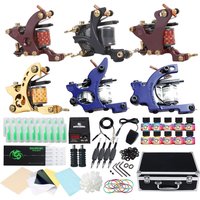 Dragonhawk Complete Tattoo Kit Starter Coils Tattoo Machine Kit Immortal Tattoo Inks Power Supply Needles Grips Tips Foot Pedal Clip Cord with Carry Case 5-3N