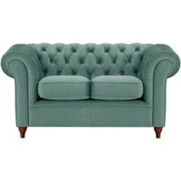 Canapé deux places Chesterfield, bleu - Velluto 12, Couleur des pieds: Chêne foncé