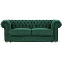 Chesterfield Max Borneo – Canapé trois places convertible avec sommier, vert foncé - Velluto 10, Couleur des pieds: Chêne clair