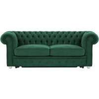 Chesterfield Max Borneo – Canapé trois places convertible avec sommier, vert foncé - Velluto 10, Couleur des pieds: Blanc
