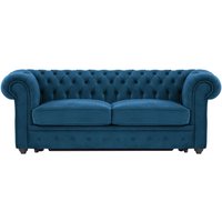 Chesterfield Max Borneo – Canapé trois places convertible avec sommier, bleu - Velluto 11, Couleur des pieds: Noir