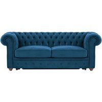 Chesterfield Max Borneo – Canapé trois places convertible avec sommier, bleu - Velluto 11, Couleur des pieds: Chêne foncé