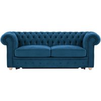Chesterfield Max Borneo – Canapé trois places convertible avec sommier, bleu - Velluto 11, Couleur des pieds: Chêne clair