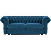 Chesterfield Max Borneo – Canapé trois places convertible avec sommier, bleu - Velluto 11, Couleur des pieds: Noir wax