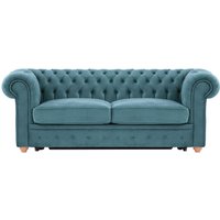 Chesterfield Max Borneo – Canapé trois places convertible avec sommier, bleu - Velluto 12, Couleur des pieds: aveo
