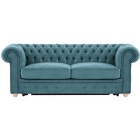 Chesterfield Max Borneo – Canapé trois places convertible avec sommier, bleu - Velluto 12, Couleur des pieds: Chêne clair