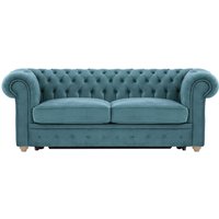Chesterfield Max Borneo – Canapé trois places convertible avec sommier, bleu - Velluto 12, Couleur des pieds: Noir wax