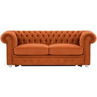 Chesterfield Max Borneo – Canapé trois places convertible avec sommier, Velluto 33 - orange rouillé, Couleur des pieds: Blanc