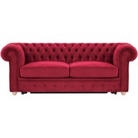 Chesterfield Max Borneo – Canapé trois places convertible avec sommier, rouge - Velluto 7, Couleur des pieds: Chêne clair