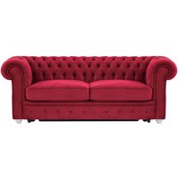 Chesterfield Max Borneo – Canapé trois places convertible avec sommier, rouge - Velluto 7, Couleur des pieds: Blanc