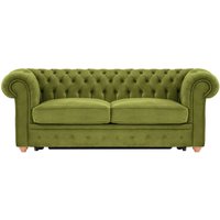 Chesterfield Max Borneo – Canapé trois places convertible avec sommier, olive - Velluto 9, Couleur des pieds: aveo