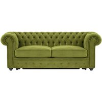 Chesterfield Max Borneo – Canapé trois places convertible avec sommier, olive - Velluto 9, Couleur des pieds: Noir