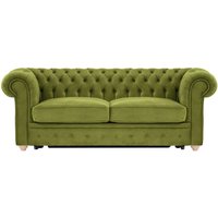 Chesterfield Max Borneo – Canapé trois places convertible avec sommier, olive - Velluto 9, Couleur des pieds: Chêne clair
