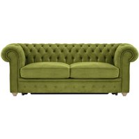 Chesterfield Max Borneo – Canapé trois places convertible avec sommier, olive - Velluto 9, Couleur des pieds: Noir wax