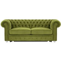 Chesterfield Max Borneo – Canapé trois places convertible avec sommier, olive - Velluto 9, Couleur des pieds: Blanc