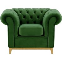 Fauteuil Chesterfield Wood, vert foncé - Velluto 10, Couleur des pieds: Chêne clair