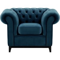 Fauteuil Chesterfield Wood, bleu - Velluto 11, Couleur des pieds: Noir