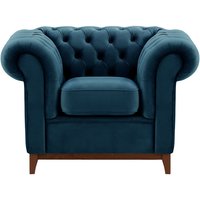 Fauteuil Chesterfield Wood, bleu - Velluto 11, Couleur des pieds: Chêne foncé