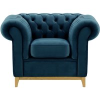 Fauteuil Chesterfield Wood, bleu - Velluto 11, Couleur des pieds: Chêne clair