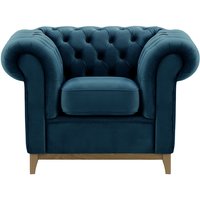 Fauteuil Chesterfield Wood, bleu - Velluto 11, Couleur des pieds: Noir wax