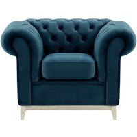 Fauteuil Chesterfield Wood, bleu - Velluto 11, Couleur des pieds: Blanc