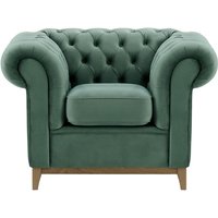 Fauteuil Chesterfield Wood, bleu - Velluto 12, Couleur des pieds: Noir wax