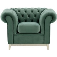 Fauteuil Chesterfield Wood, bleu - Velluto 12, Couleur des pieds: Blanc