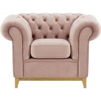 Fauteuil Chesterfield Wood, lila/rose - Velluto 14, Couleur des pieds: Chêne clair