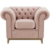 Fauteuil Chesterfield Wood, lila/rose - Velluto 14, Couleur des pieds: Noir wax