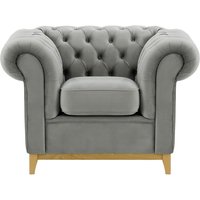 Fauteuil Chesterfield Wood, gris clair - Velluto 15, Couleur des pieds: Chêne clair