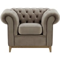 Fauteuil Chesterfield Wood, gris éléphant - Velluto 17, Couleur des pieds: Noir wax